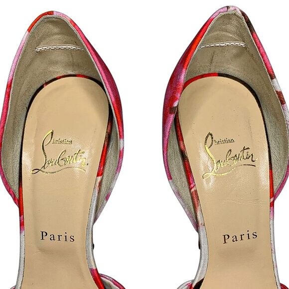 Christian Louboutin Volpi 150 Popi Heel Pink Peep Toe Fabric Pump EU 38.5 US 8.5 - Picture 10 of 10
